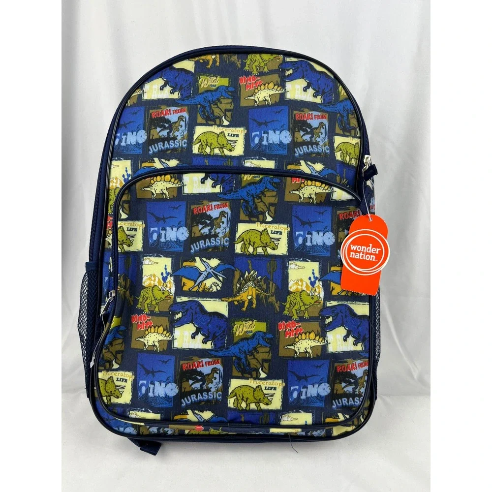 Wonder Nation Backpack Kids One Size Greetings From Jurassic Navy Dinosaur NWT